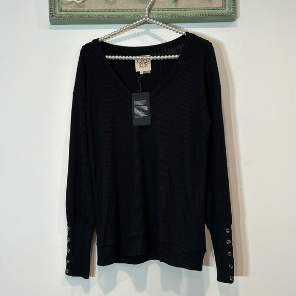 Chaser ribbed long sleeve V-neck pull over shirt button cuff medium new w tags - Picture 1 of 6